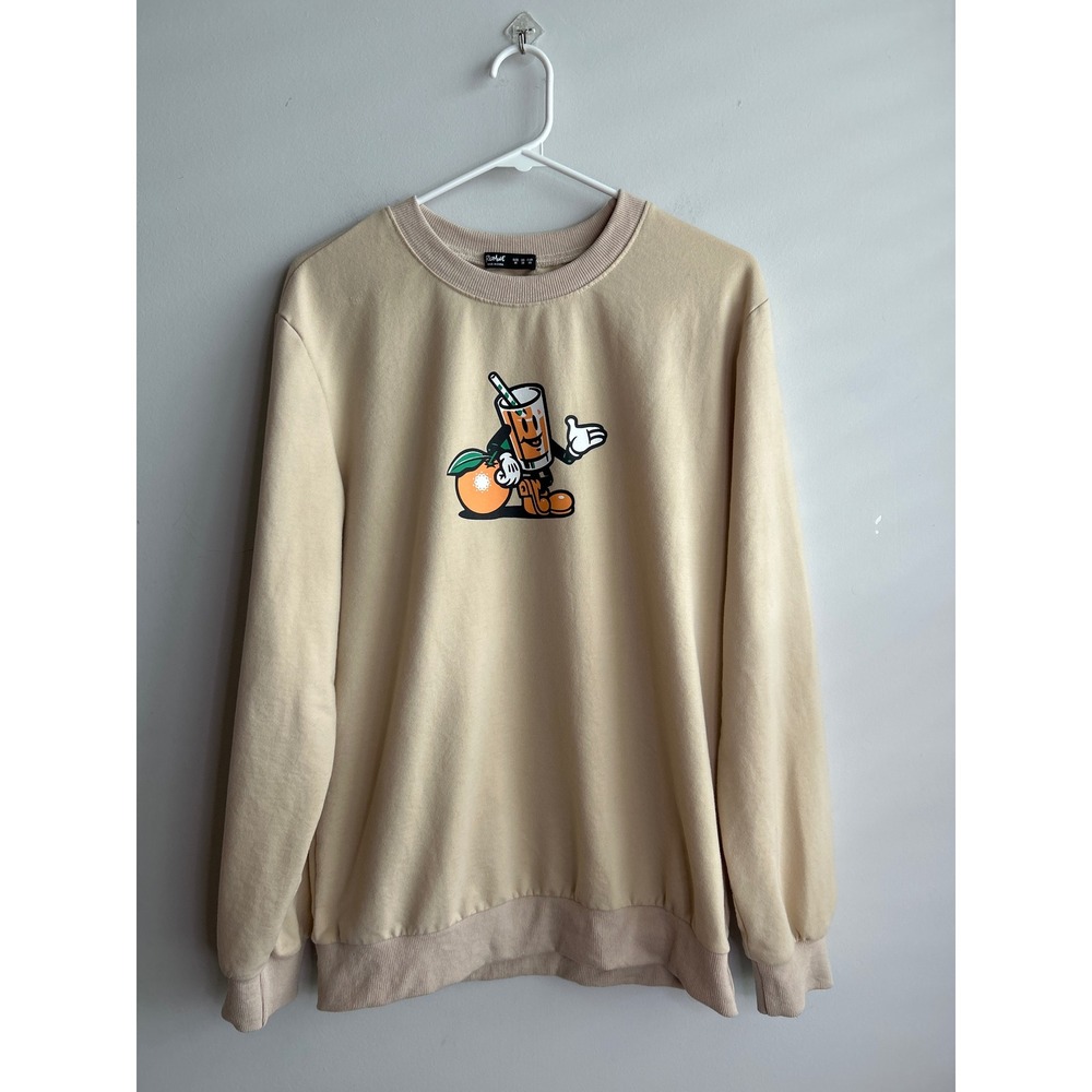Romwe Beige Orange Juice Graphic Sweatshirt Mens Medium